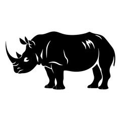 Black and White Silhouette of a Majestic Rhinoceros on a White Background