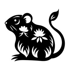 Stylized rat silhouette with floral design, representing Chinese zodiac and symbolism