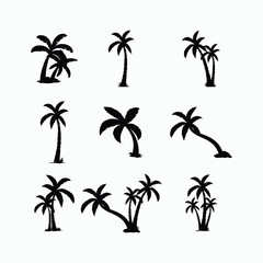 Fototapeta premium Palm Tree Silhouette Vector Set Tropical Beach and Summer Illustration Pack.