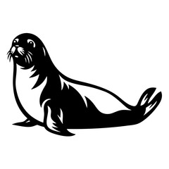 Elegant black and white illustration of a seal looking upward gracefully