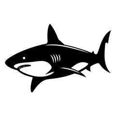 Striking Black and White Illustration of a Great White Shark Swimming
