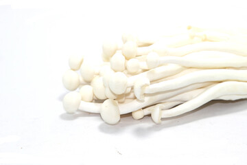 Fresh organic mushrooms and hazelnuts on a white background