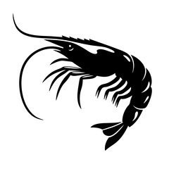 Simple silhouette image of a tasty prawn on a white background