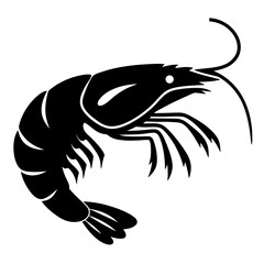 Elegant Black Shrimp Illustration with Detailed Carapace and Curving Antennae Design