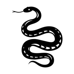 Stylized black snake with tongue out, facing left with a white background