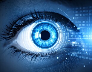 Futuristic blue eye with holographic data display