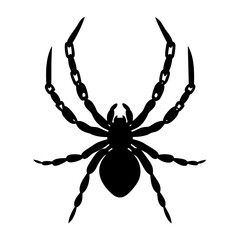 Silhouette of a Spider Dangling from Chains, Isolated on White Background