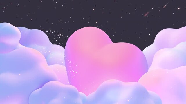 Cartoon heart and shooting stars sky animation. (loop)