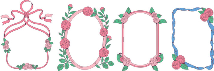 Elegant floral birthday card design with pink roses, decorative wreath, romantic greeting, vintage frame, wedding invitation, botanical border, celebration template