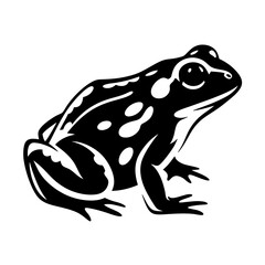 Black and white stylized frog illustration with distinct markings and patterns