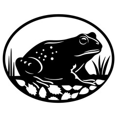 Elegant black and white design featuring a frog in its natural habitat