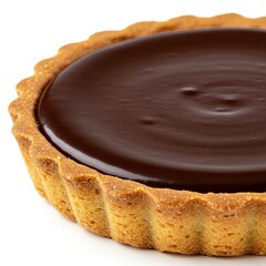 Rich Chocolate Tart with Golden Crust on White Surface