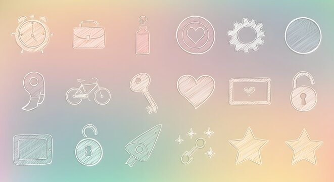 Collection of Hand-drawn Vector Icons for Various Design and Creative Projects on Pastel Background