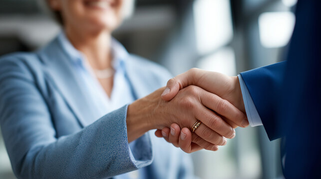 Midsection close up of female professional extending hand for handshake and welcoming businessman during business meeting in office business greeting gesture professional welcome - Powered by Adobe