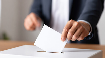 Close up hand ballot vote box election democracy paper decision choice Confident hand placing paper ballot into box close up view symbolizing democracy election decision making civic