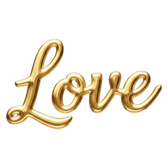 Shiny, golden, 3D script text spells 'Love' on a black background, elegant design