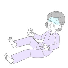 足がつったシニア女性　青ざめる