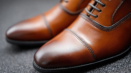 Polished leather shoe classic style brown color formal footwear elegant closeup fashion detail luxury business attire perfect professional setting special occasion