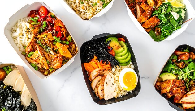 Food containers on a white surface