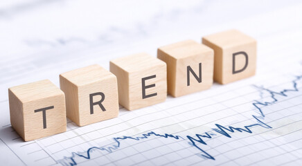 Trend wooden block finance business concept growth chart analysis upward success optimism market investment data planning strategy economic positive development future progress report statistics