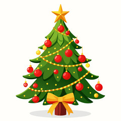 Red Christmas Tree with Decorations on White Background