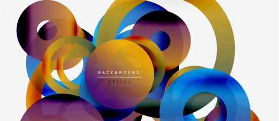 Abstract colorful circles overlap, creating dynamic visual effect. Modern design elements suggest creativity, innovation. Background features text.
