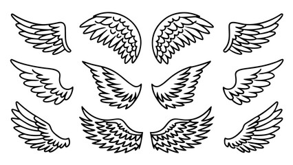 Angel Wings Vector Line Art Set