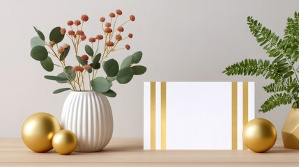 White card with gold stripes for invitation mockup