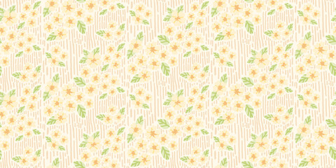 Yellow cherry blossom seamless pattern, hand-drawn sakura flowers in warm spring tones