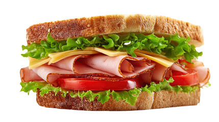Delicious grilled chicken sandwich recipe with fresh arugula tomato and onion on toasted bread recipe on transparent background
