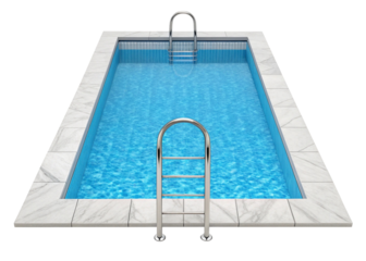 Rectangular swimming pool with ladders isolated on transparent background
