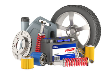 Set car spares on white background. Isolated 3D illustration
