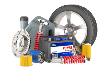 Set car spares on white background. Isolated 3D illustration