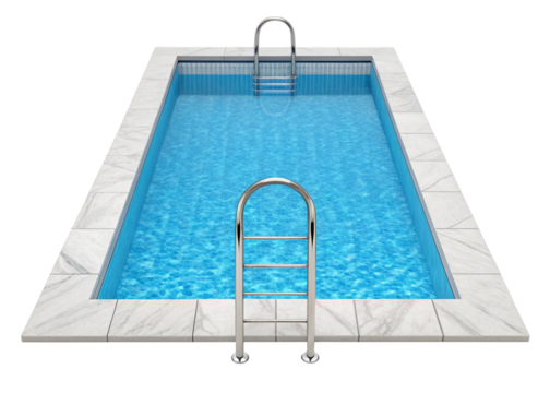 Rectangular swimming pool with ladders isolated on transparent background