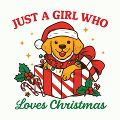 Golden Retriever Puppy in Christmas Gift Box with Ornaments holiday