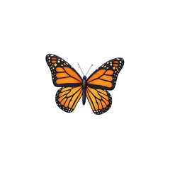 3d icon of monarch butterfly with orange and black wings, isolated on transparent background