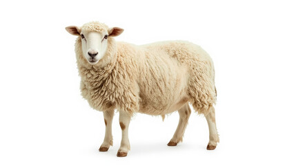 Fototapeta premium Realistic Sheep on White Background – Sharp Wool Animal Stock