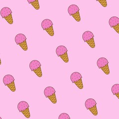 Seamless Pattern of Pink Ice Cream Cones