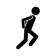 Silhouette stickman holding lower back in pain, health problem concept, backache, spine injury, medical illustration, posture issue, body discomfort, vector icon for healthcare and wellness design.