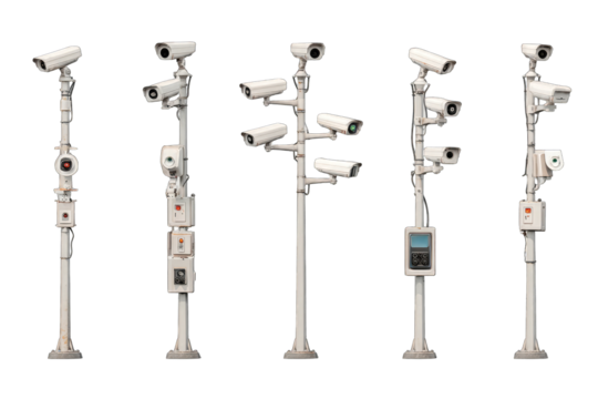 Multiple security camera systems on poles