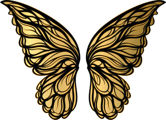 Golden butterfly wings illustration with intricate details and elegant design.