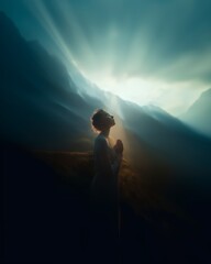 Fototapeta premium Modern stylized depiction of divine grace descending from heaven.