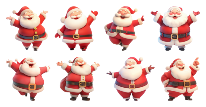 Jolly Santa Claus characters celebrating.