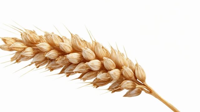 close-up of a golden wheat spike with kernels on a stalk