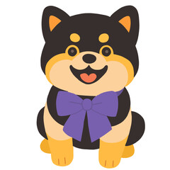 happy Shiba Inu puppy with black and tan markings is sitting and smiling directly at the viewer