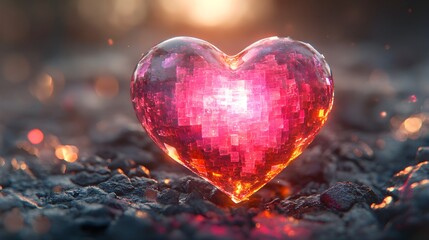 Fototapeta premium Glowing Heart Gemstone on Rocky Ground