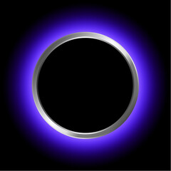 Shiny button with purple glow on black background.