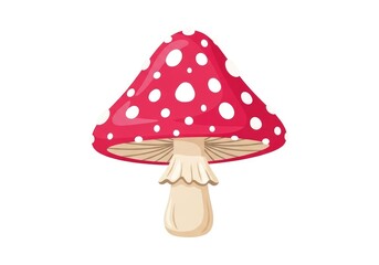Red Toadstool with White Spots, Fungus Cartoon on White Background