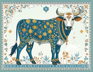 Ornate, decorative cow illustration