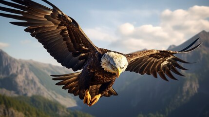 Fototapeta premium A photo of a magnificent close-up of an eagle in flight